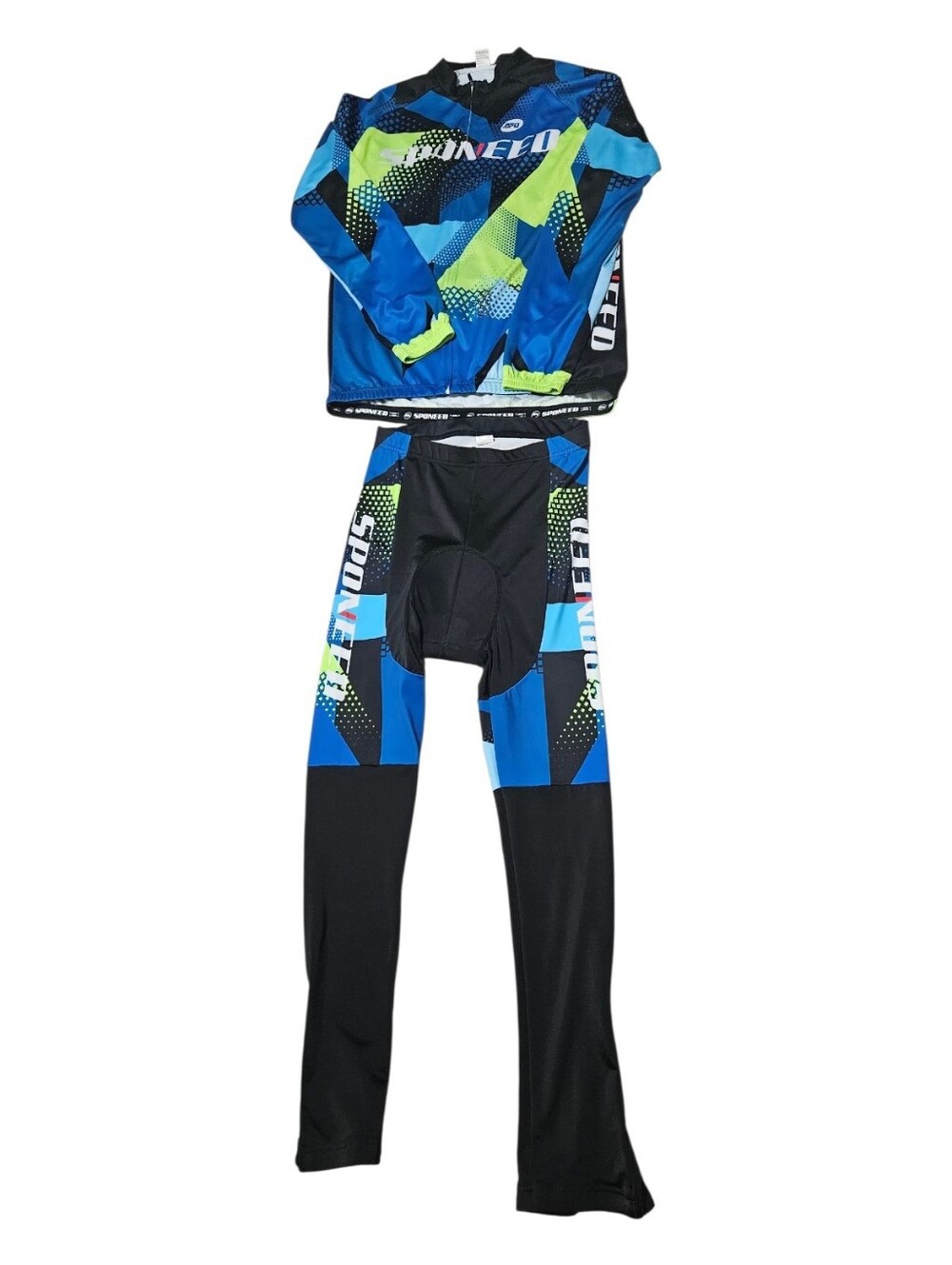 Sponeed Men's Long Sleeve Cycling Jersey & Padded Pants Set Blue-Green